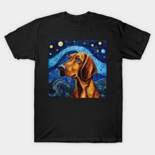 Redbone Coonhound in Starry Night Style T-Shirt